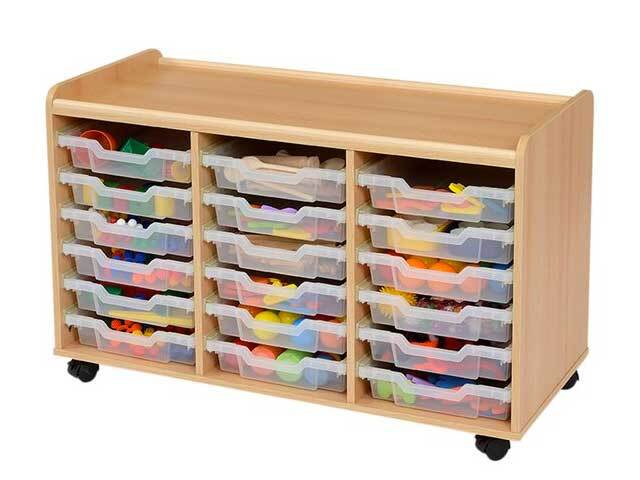 Solid Beech 18 Shallow Clear Tray Storage Unit